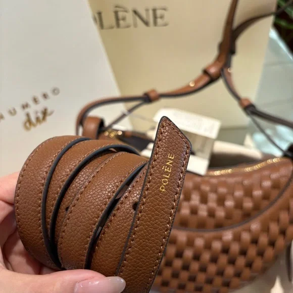 Polene Brown Woven Crescent Shoulder Bag - Picture 8 of 8